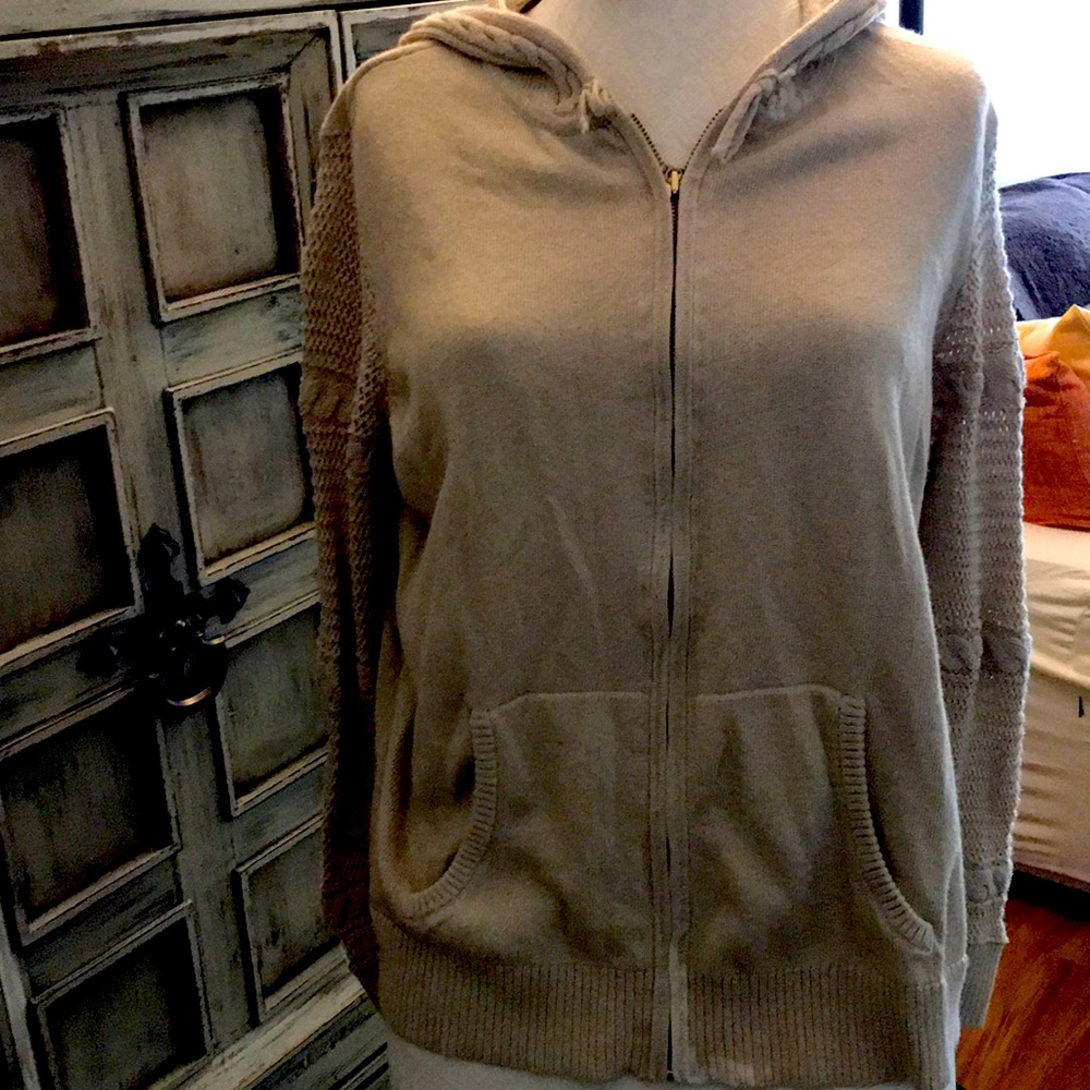 Gold Chico’s hoodie zip up size 2 with embroidery